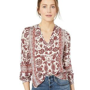 Lucky Brand Boho Border Print Peasant Top Blouse
